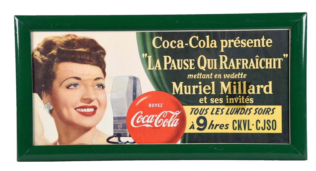 COCA-COLA MURIEL MILLARD FRENCH PAPER SIGN. 