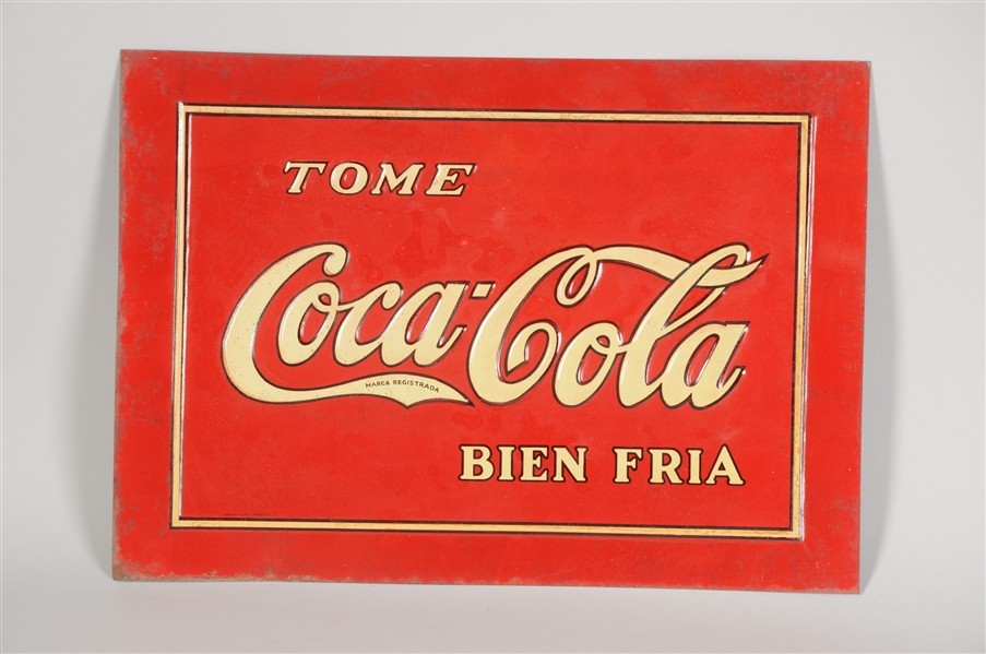 MEXICAN COCA - COLA EMBOSSED TIN ADVERTISING SIGN.