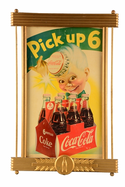 COCA-COLA SPRITE BOY "PICK UP 6" CARDBOARD SIGN. 