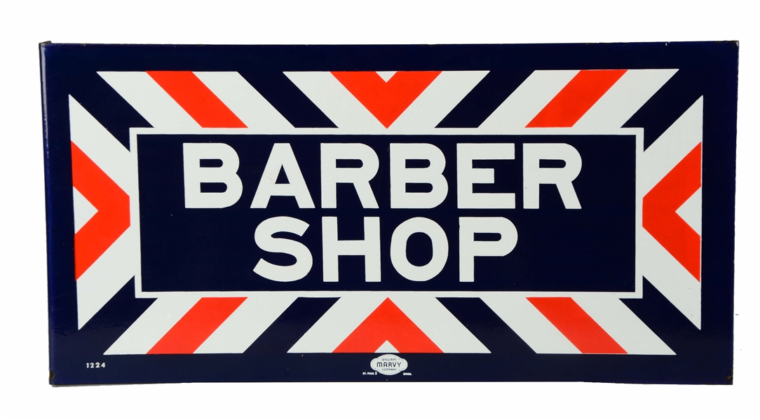 BARBER SHOP PORCELAIN FLANGE SIGN.