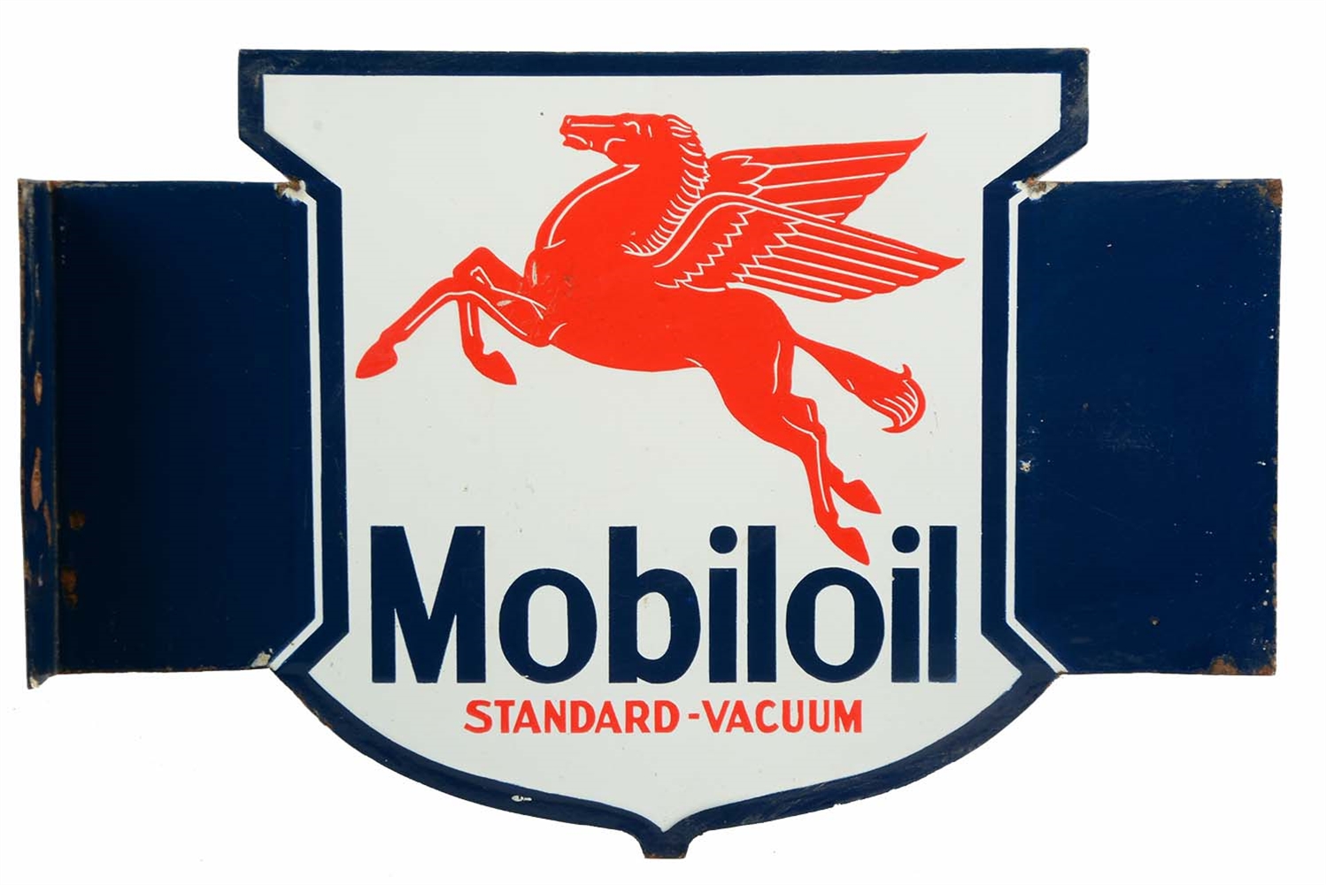 MOBILOIL STANDARD-VACCUUM PORCELAIN FLANGE SIGN.
