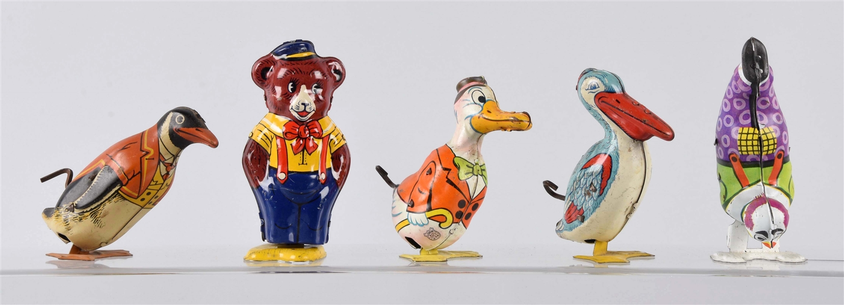 LOT OF 5: CHEIN TIN LITHO WIND-UP ANIMAL TOYS.