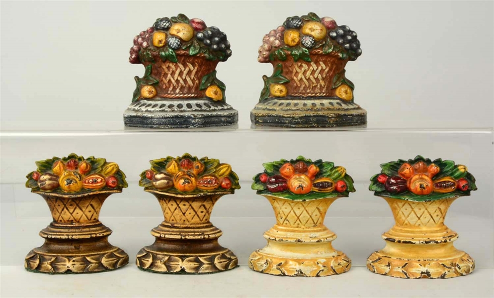 LOT OF 3 PAIRS: CAST IRON ASSORTED FRUIT BOOKENDS.
