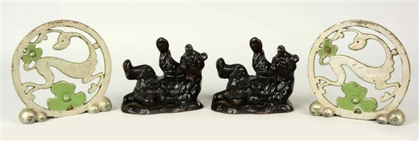 LOT OF 2 PAIRS: CAST IRON ASSORTED BOOKENDS.