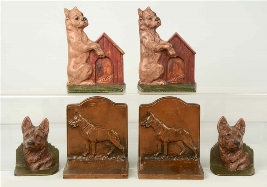 LOT OF 3 PAIRS: CAST IRON ASSORTED DOG BOOKENDS.