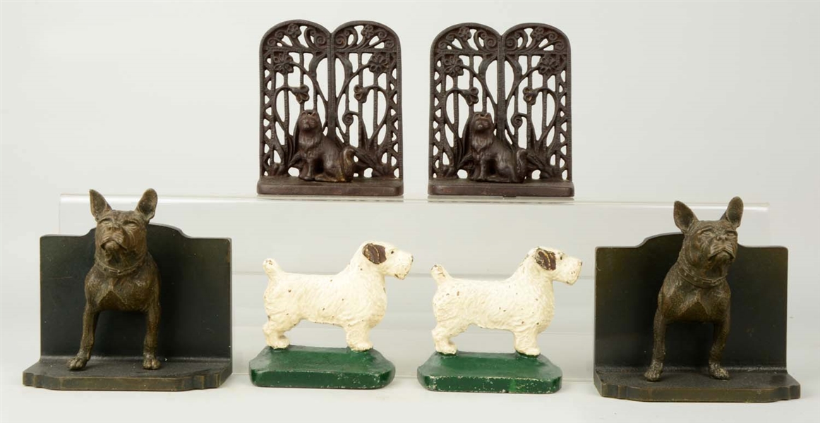 LOT OF 3 PAIRS: CAST IRON ASSORTED DOG BOOKENDS.