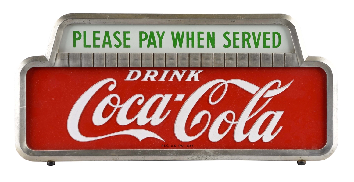 1950S COCA-COLA "PAY WHEN SERVED" LIGHT UP DISPLAY. 