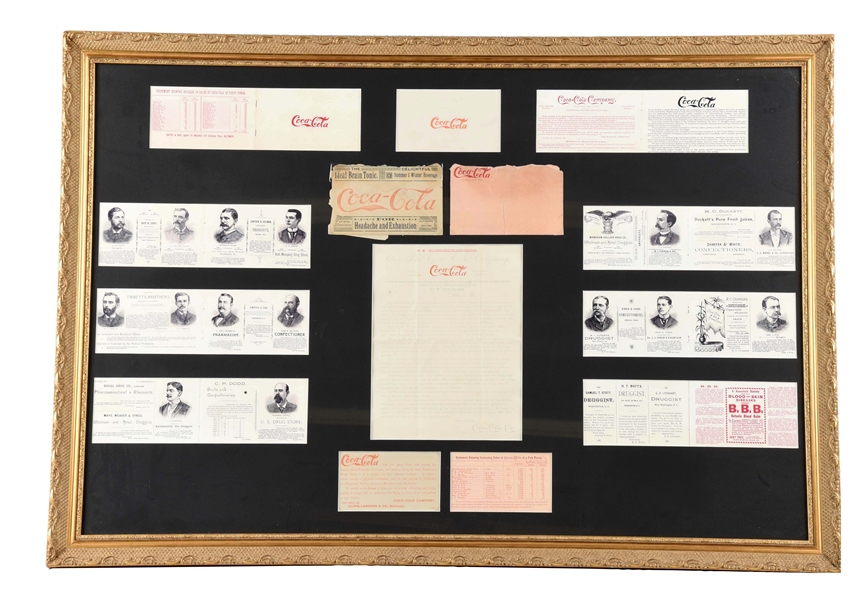 EARLY FRAMED COCA - COLA ENVELOPE & DOCUMENTS.