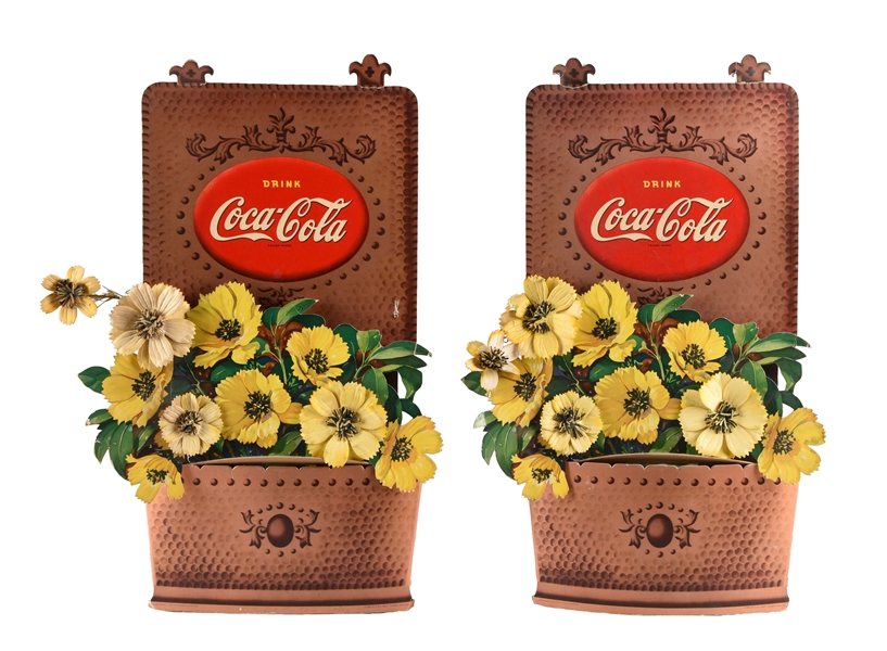 LOT OF 2: COCA-COLA EASEL BACK FLOWER ADVERTISING SIGNS.