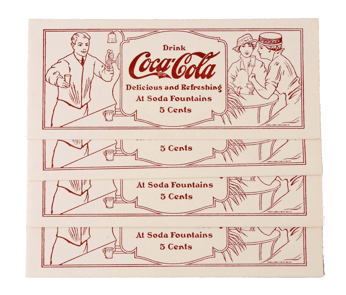 SET OF 4: EARLY COCA - COLA SODA FOUNTAIN INK BLOTTERS.