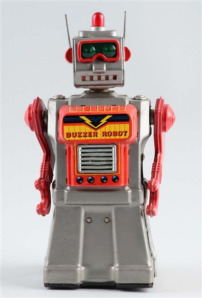 SCARCE JAPANESE TIN LITHO BATTERY OPERATED BUZZER ROBOT.