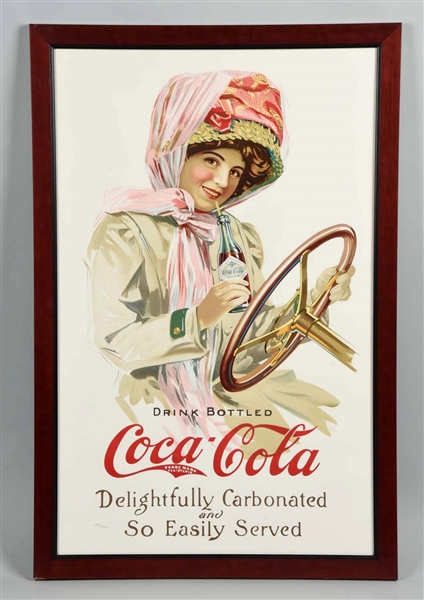 FRAMED ADVERTISING COCA-COLA SIGN WITH LADY.