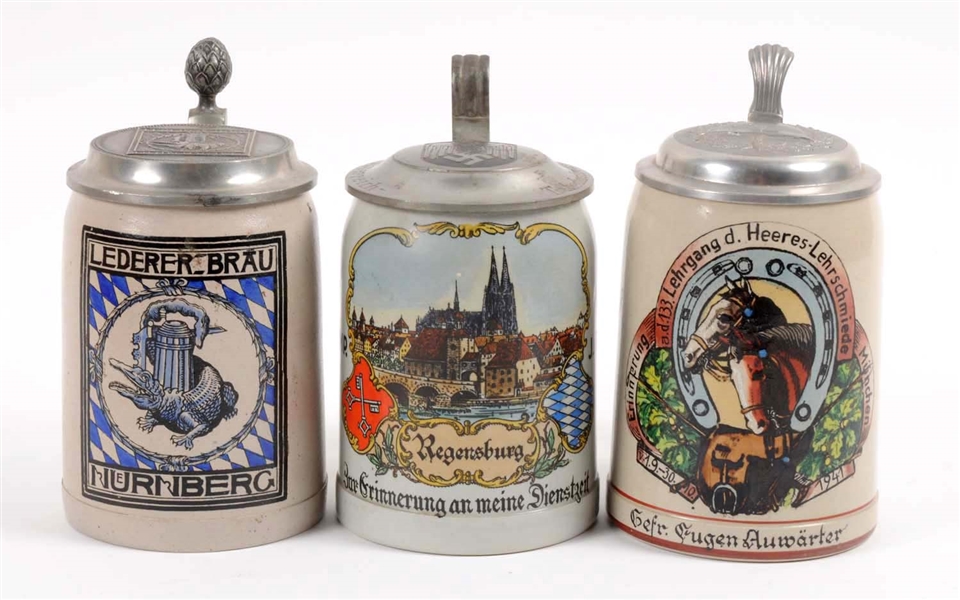 LOT OF 3: THIRD REICH BEER STEINS.