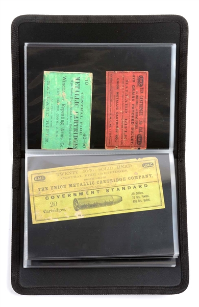 COLLECTION OF 32: ANTIQUE CARTRIDGE BOX LABELS.