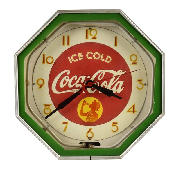 1930-40S COCA-COLA OCTAGON NEON CLOCK.
