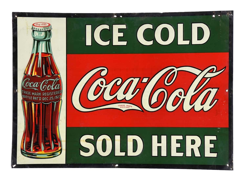 1920S COCA - COLA EMBOSSED TIN ADVERTISING SIGNS.