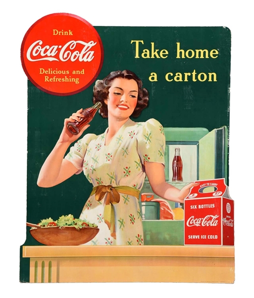 1939 COCA-COLA EASEL BACK ADVERTISING SIGN.