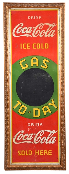1937 COCA - COLA GAS TODAY EMBOSSED TIN SIGN.