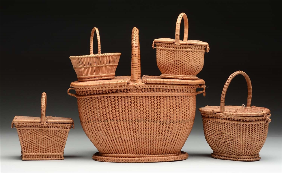 LOT OF 5: WOVEN BASKETS.