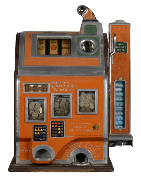 **5¢ JENNINGS BULL DURHAM TRIPLE JACKPOT SLOT MACHINE WITH MINT VENDER