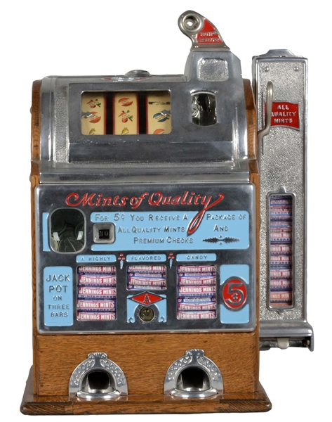 **5¢ O.D. JENNINGS MINTS OF QUALITY SLOT MACHINE WITH SIDE VENDOR