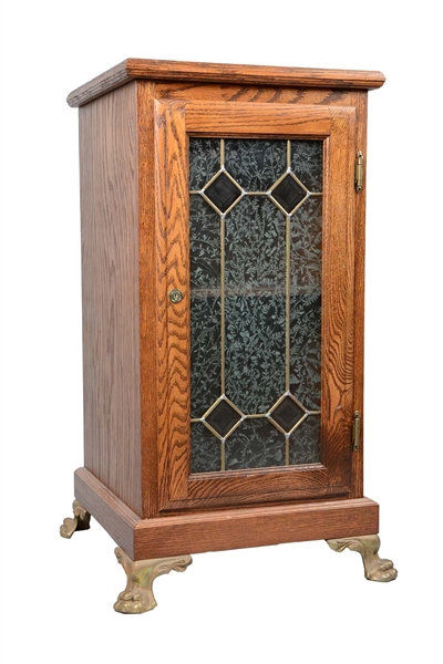 OAK LEADED GLASS SLOT MACHINE STAND