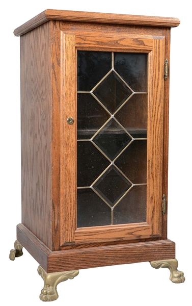 GLASS FRONT OAK SLOT MACHINE STAND 