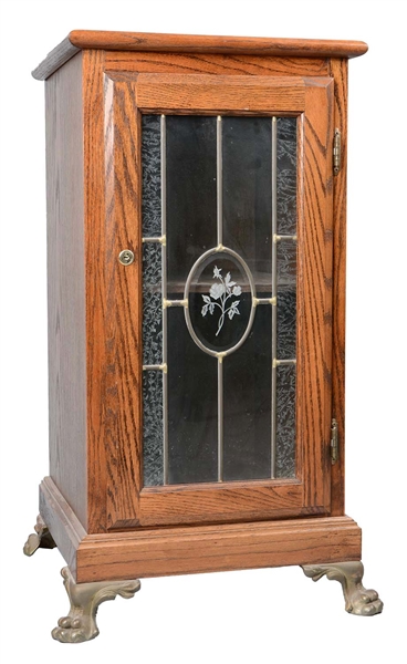 GLASS FRONT OAK SLOT MACHINE STAND