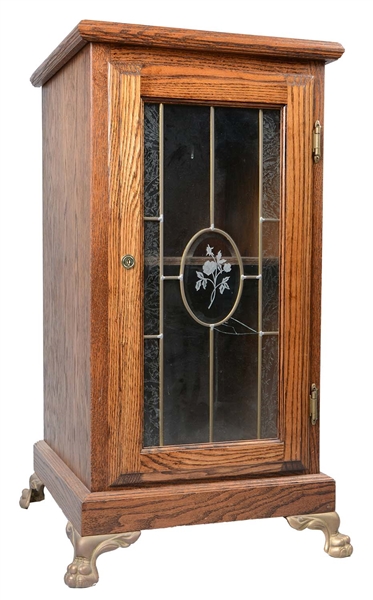 GLASS FRONT OAK SLOT MACHINE STAND 