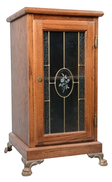 GLASS FRONT OAK SLOT MACHINE STAND 