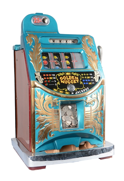 **25¢ MILLS GOLDEN NUGGET AIKENS FRONT SLOT MACHINE