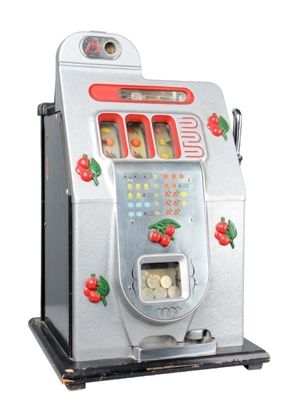 **25¢ MILLS BLACK CHERRY HALF TOP SLOT MACHINE