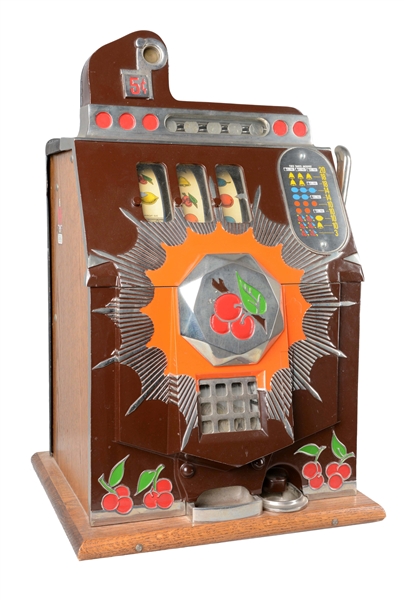 **5¢ MILLS BROWN FRONT "BURSTING CHERRY" SLOT MACHINE