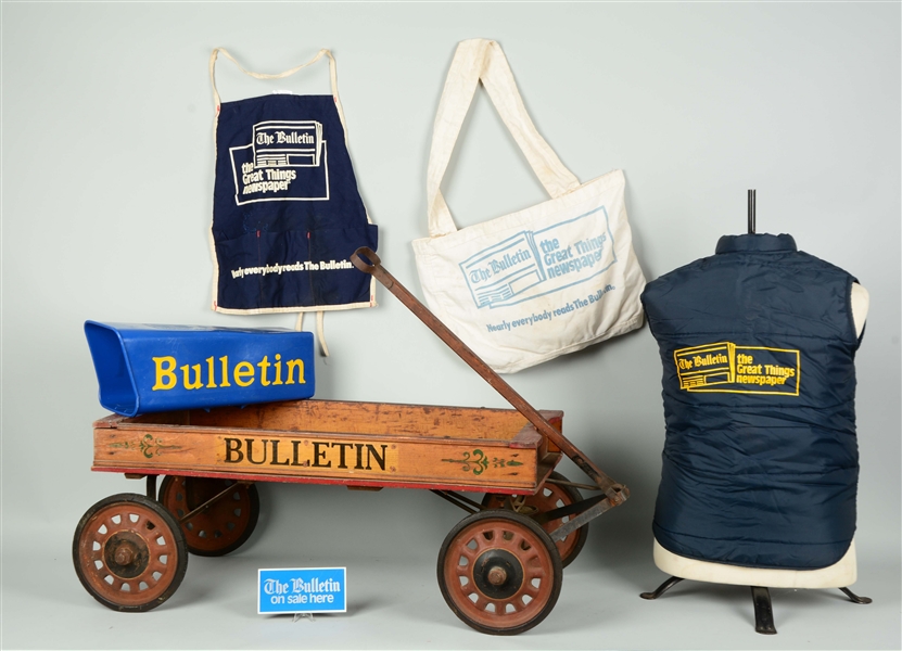 LOT OF 6: PHILADELPHIA BULLETIN VINTAGE WOODEN CART.