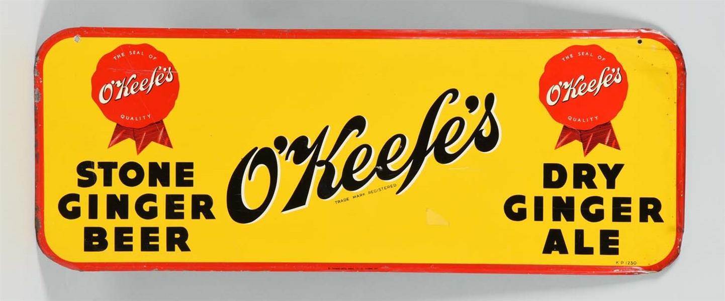 "OKEEFES GINGER ALE" TIN SIGN.