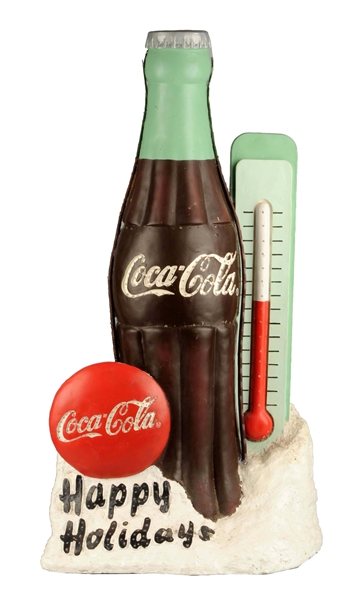 LARGE COCA-COLA LIGHT UP BOTTLE & THERMOMETER DISPLAY. 