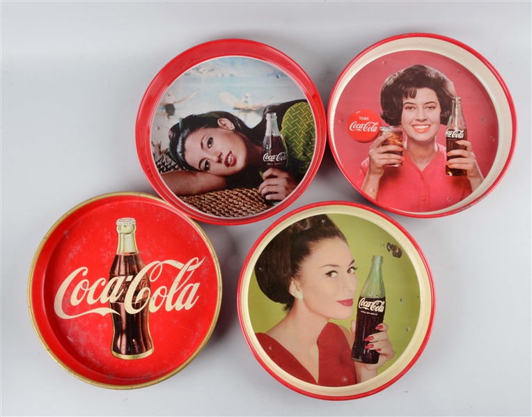 LOT OF 4: COCA-COLA MEXICAN ADVERTISING TIN TRAYS. 