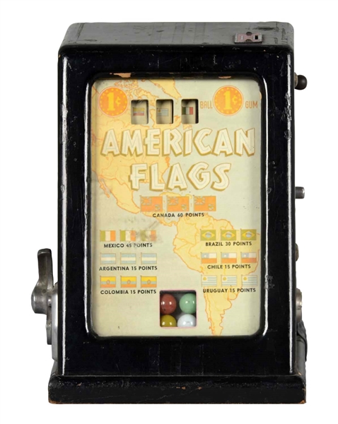 1¢ DAVAL AMERICAN FLAGS TRADE STIMULATOR WITH GUMBALL VENDOR