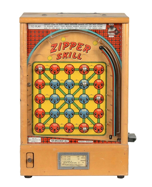 1¢ BINKS INDUSTRIES ZIPPER SKILL PINBALL GAME