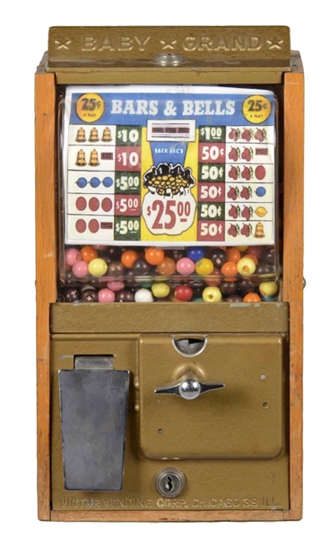 25¢ VICTOR VENDING BABY GRAND GUM VENDING MACHINE