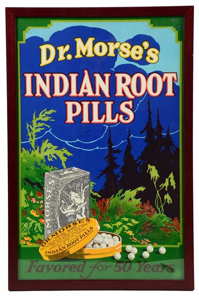 DR. MORSES INDIAN ROOT PILLS CARDBOARD SIGN. 