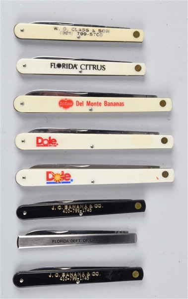 LOT OF 8: "MELON TESTERS" KNIVES BY SCHRADE, COLONIAL & OTHERS.