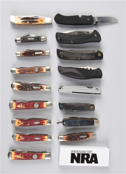 LOT OF 17: AMERICAN & FOREIGN FOLDING KNIVES.