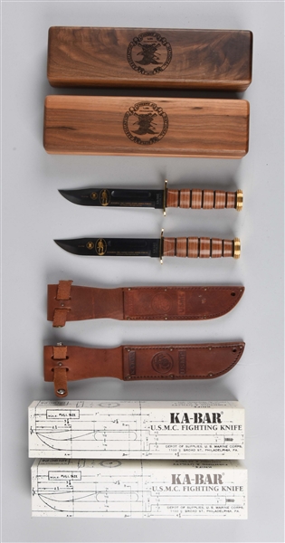 LOT OF 2: CONTEMPORARY WWII KA - BAR COMMEMORATIVE UTILITY KNIVES.