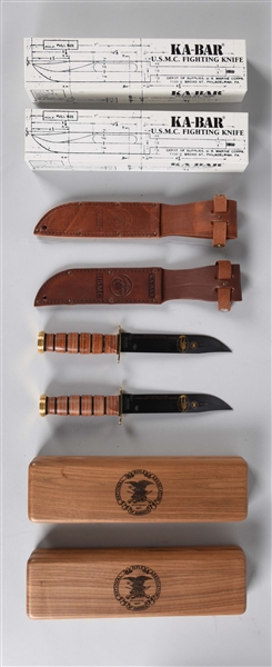 LOT OF 2: KA-BAR WWII COMMEMORATIVE FIXED BLADE KNIVES.