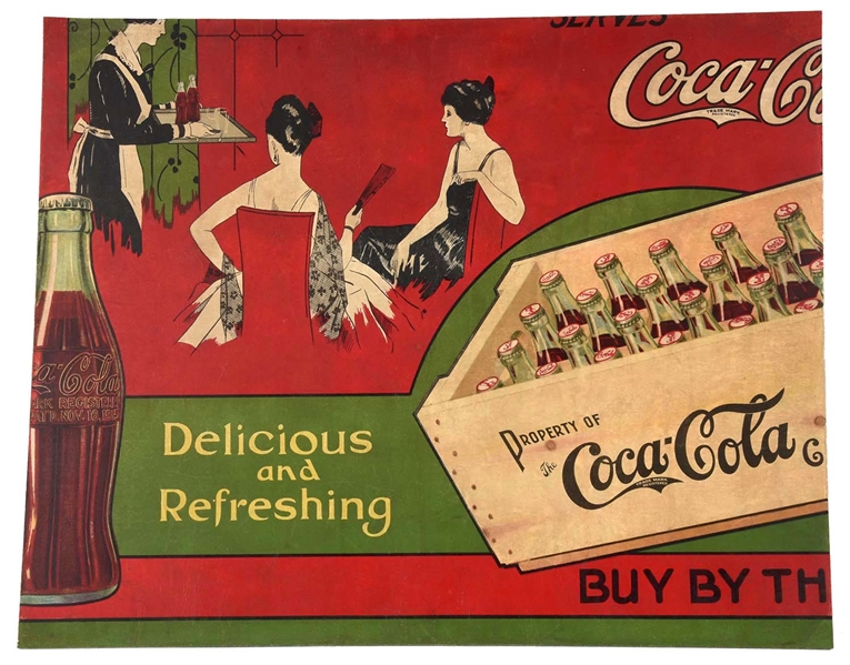 EARLY COCA-COLA WOODEN CRATE CARDBOARD SIGN.