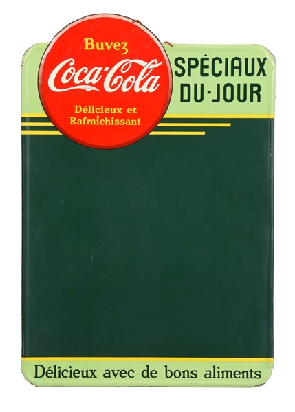 EMBOSSED DIECUT FRENCH COCA-COLA ADVERTISING MENU SIGN.