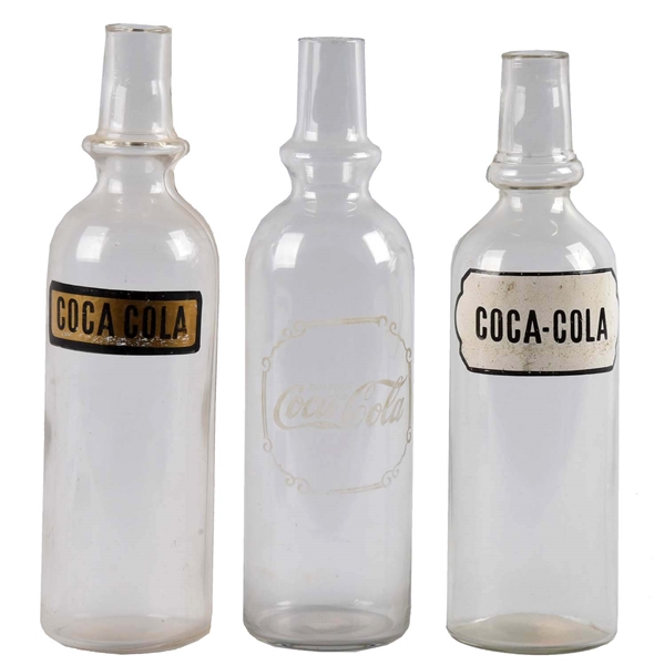 LOT OF 3: ASSORTED 1920S COCA - COLA SYRUP BOTTLES.
