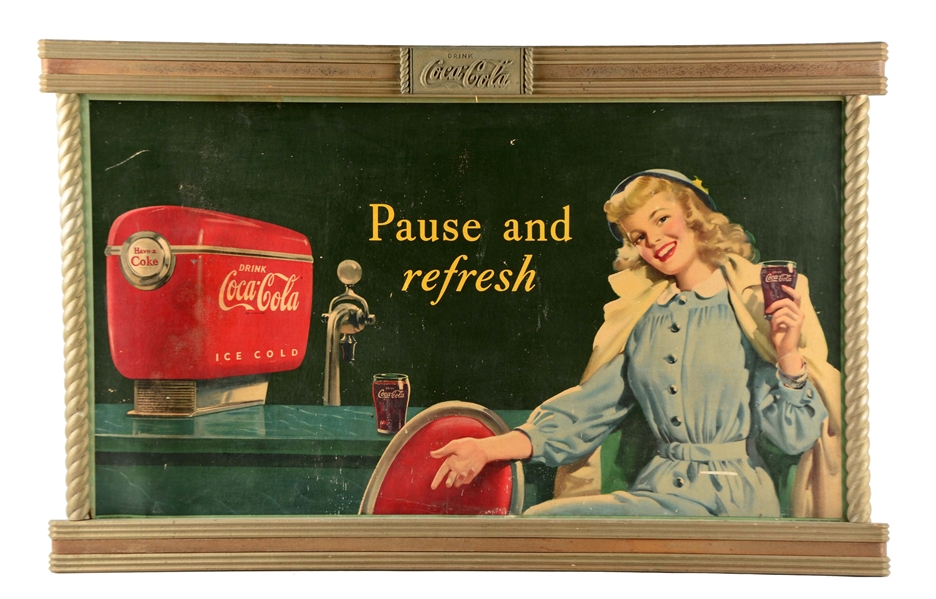 CARDBOARD COCA-COLA PAUSE & REFRESH ADVERTISING SIGN.