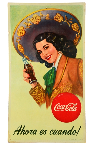 1950S MEXICAN COCA-COLA CARDBOARD ADVERTISING SIGN.